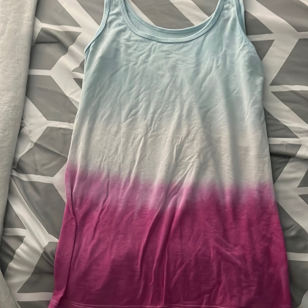 Blue, white, and magenta tie dye tank top